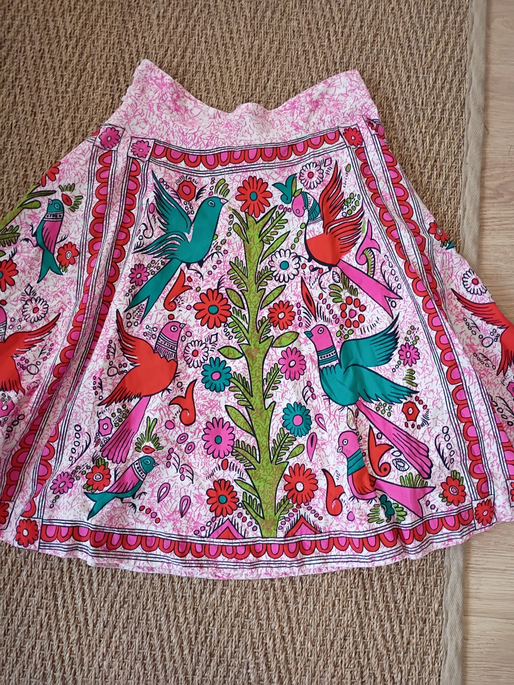 Odille Pink Floral & Bird Print Skater Skirt